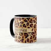 Rustic Texture Leopard Print Naam toevoegen Mok (Voorkant links)