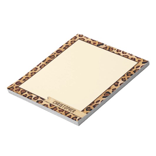 Rustic Texture Leopard Print Naam toevoegen Notitieblok (Gedraaid)