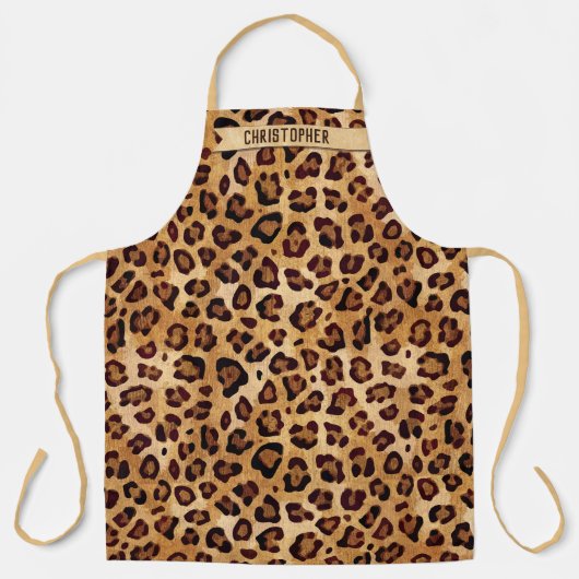 Rustic Texture Leopard Print Naam toevoegen Schort (Voorkant)