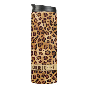 Rustic Texture Leopard Print Naam toevoegen Thermosbeker