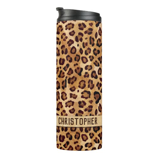 Rustic Texture Leopard Print Naam toevoegen Thermosbeker (Geroteerd rechts)
