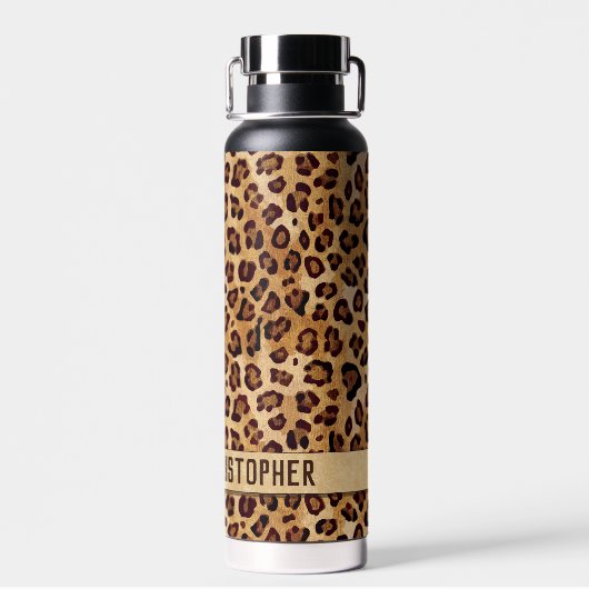 Rustic Texture Leopard Print Naam toevoegen Waterfles (Achterkant)