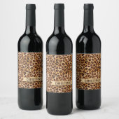 Rustic Texture Leopard Print Naam toevoegen Wijn Etiket (Flessen)