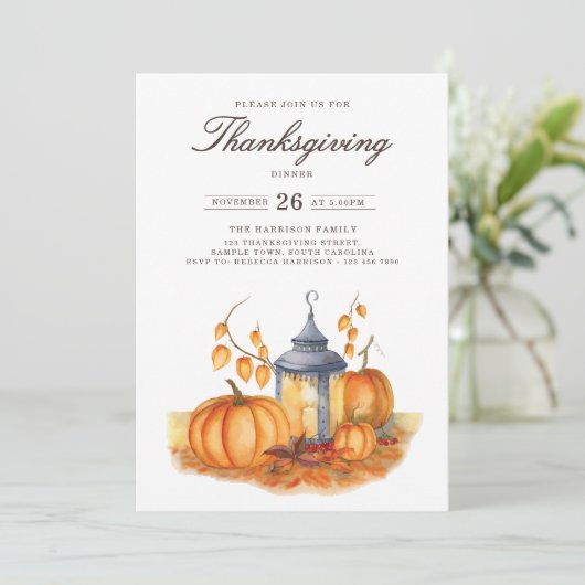 Rustic Thanksgiving Dinner Pumpkin Invitation (Debout devant)