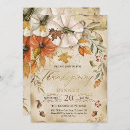 Rustic Thanksgiving Dinner Pumpkin Invitation Kaart