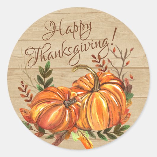 Rustic Thanksgiving Pompoenen Ronde Sticker (Voorkant)