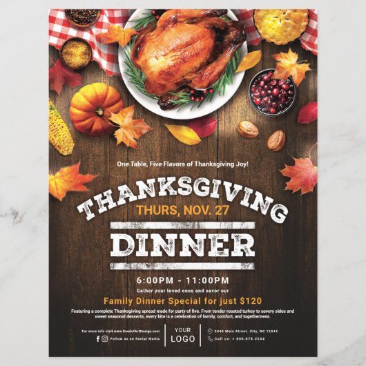 Rustic Thanksgiving Restaurant Dinner Special Flyer (Voorkant)