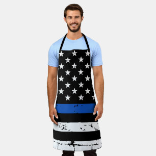 Rustic Thin Blue Line Police Officer BBQ Apron Schort