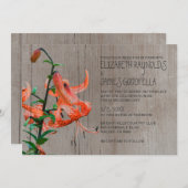 Rustic Tiger Lily Wedding Invitations Kaart (Voorkant / Achterkant)