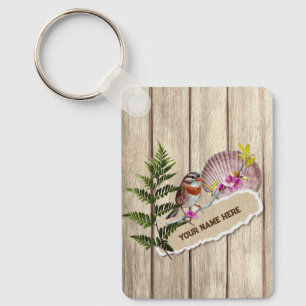 Rustic Torn Paper Wood Oil Paint Personalize Name Sleutelhanger