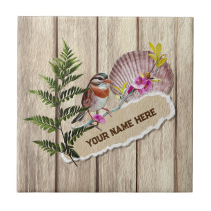 Rustic Torn Paper Wood Oil Paint Personalize Name Tegeltje