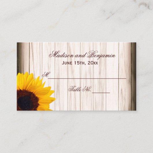 Rustic Tournesol Mariage Cartes de Place (Devant)