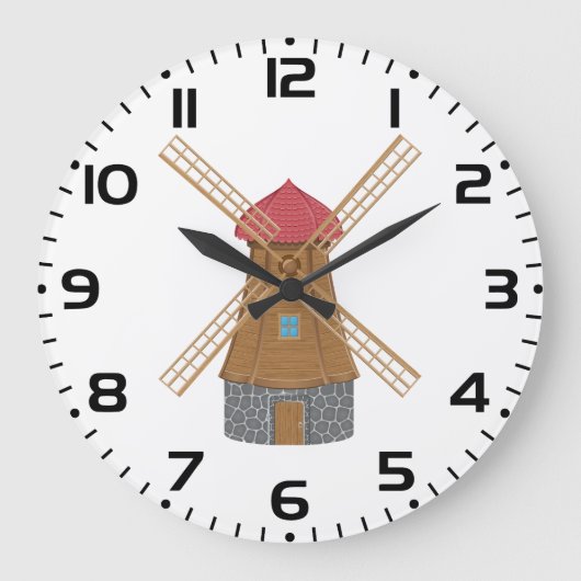 Rustic Traditional Wooden Windmill Grote Klok (Voorkant)