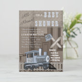 Rustic Train Railroad Crossing Baby shower Invitat Kaart (Staand voorkant)