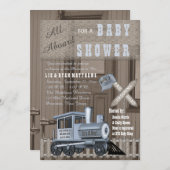 Rustic Train Railroad Crossing Baby shower Invitat Kaart (Voorkant / Achterkant)