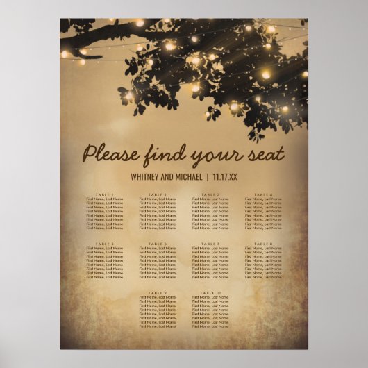  Rustic Tree 10-tabel voor weddenschappen Poster (Voorkant)