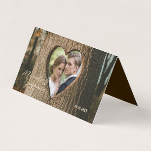 Rustic Tree Bark Hart Foto Tafel Nummer Kaart