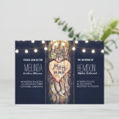 Rustic Tree Heart en String Lights bruiloft Uitnod Kaart (Staand voorkant)