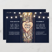 Rustic Tree Heart en String Lights bruiloft Uitnod Kaart (Voorkant / Achterkant)