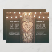Rustic Tree Heart en String Lights bruiloft Uitnod Kaart (Voorkant / Achterkant)