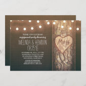 Rustic Tree Heart & String Lights Engagement Party Kaart (Voorkant / Achterkant)