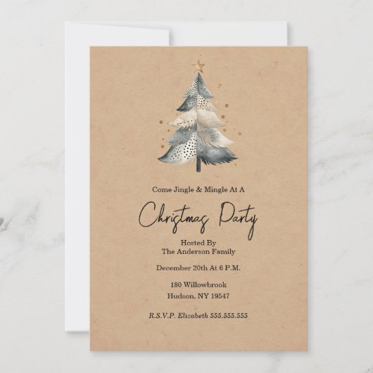 Rustic Tree Jingle and Mingle Christmas Invitation (Devant)