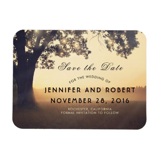 Rustic Tree Lights Dreamy Woodland Save the Date Magneet (Horizontaal)