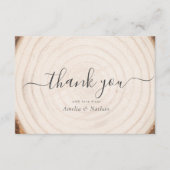 Rustic Tree Ring Wood Script Calligraphy Wedding Bedankkaart (Voorkant)