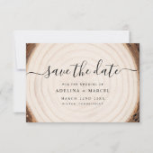 Rustic Tree Ring Wood with Wedding Website QR Code Save The Date (Voorkant)