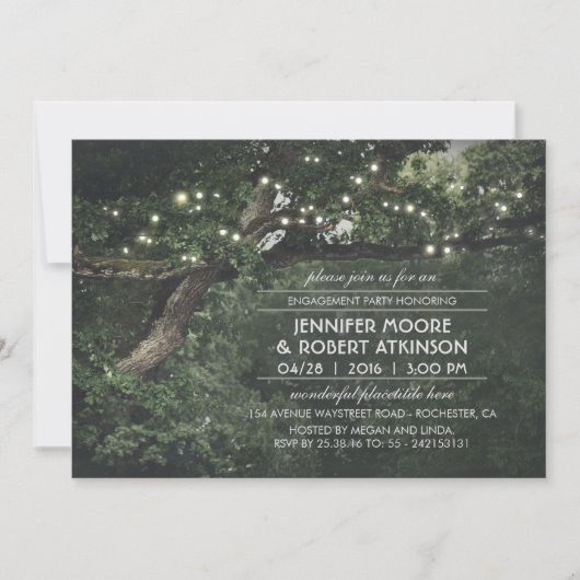 Rustic Tree String Lights Forest Engagement Party Kaart (Voorkant)