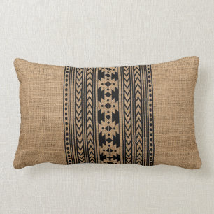 Rustic Tribal Aztec Pattern Farmhouse Burlap Kussen