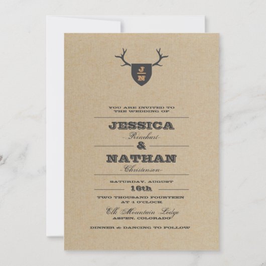 Rustic Trophy Gray Wedding Invitation Kaart (Voorkant)