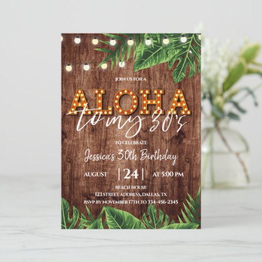 Rustic Tropical Aloha 30e anniversaire Invitation (Debout devant)