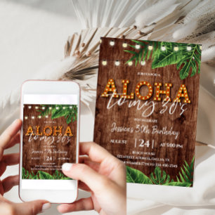 Rustic Tropical Aloha 30th Birthday Invitation Kaart