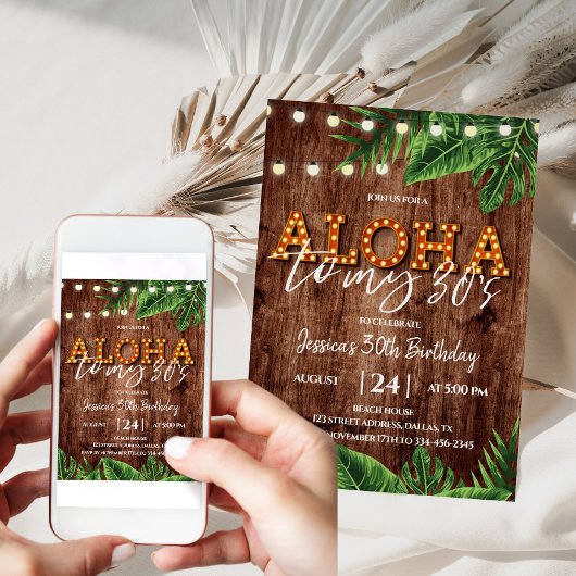 Rustic Tropical Aloha 30th Birthday Invitation Kaart