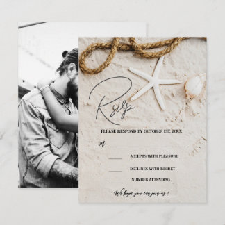 Rustic Tropical Beach Coastal Photo Wedding RSVP Kaartje