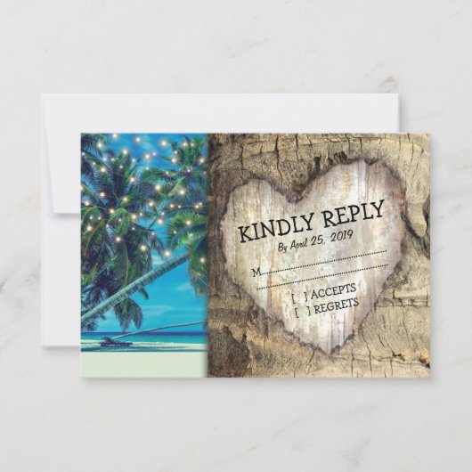 Rustic Tropical Beach Destination Mariage RSVP (Devant)