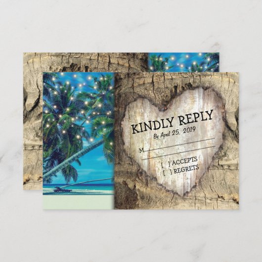 Rustic Tropical Beach Destination Mariage RSVP (Devant / Derrière)