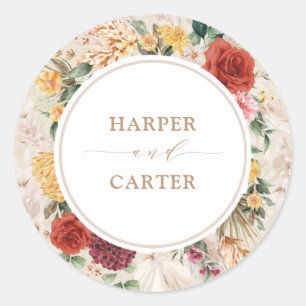 Rustic Tropical Boho Pampas Grass Floral Wedding Ronde Sticker