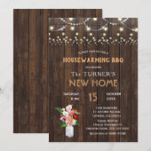 Rustic Tropical Flowers Wood Housewarming BBQ Kaart (Voorkant / Achterkant)