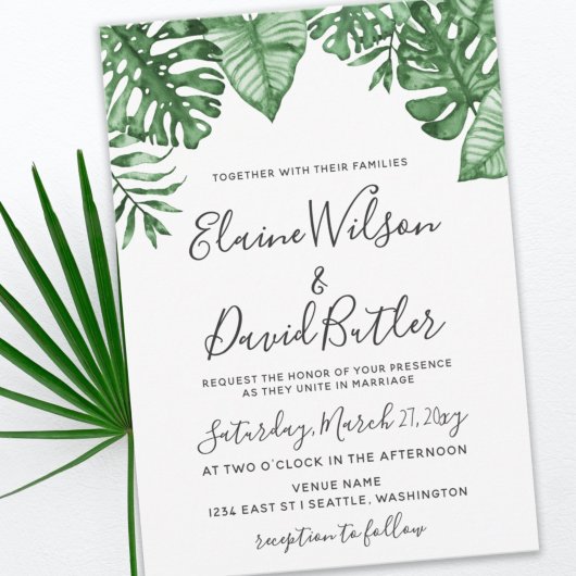 Rustic Tropical Greenery Botanical Wedding Kaart