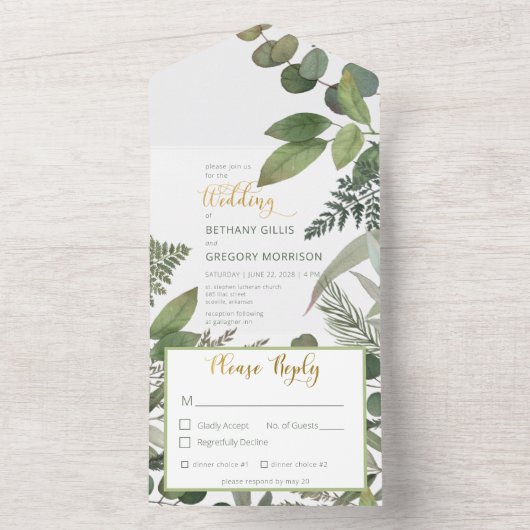 Rustic Tropical Greenery & Eucalyptus Dinner All In One Uitnodiging (Binnen)