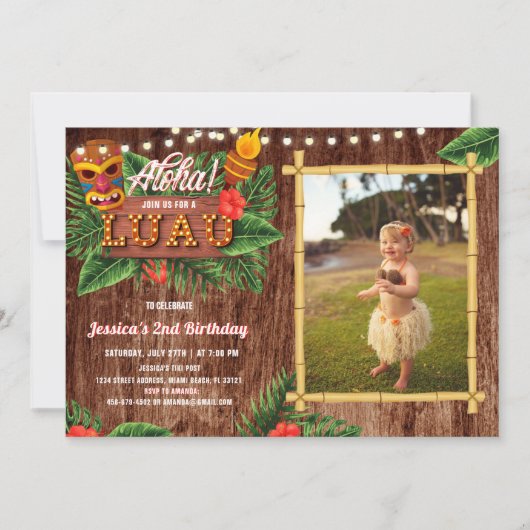 Rustic Tropical Luau Photo Anniversaire Invitation (Devant)