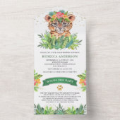 Rustic Tropical Oerwoud Safari Leopard Baby shower All In One Uitnodiging (Binnen)