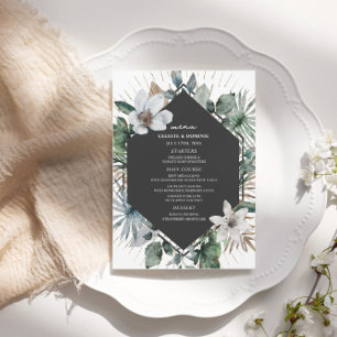 Rustic Tropical Palm Feuille Plage Menu Mariage
