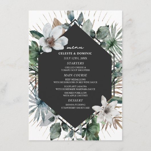 Rustic Tropical Palm Feuille Plage Menu Mariage (Devant)