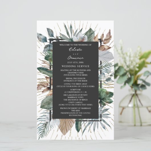 Rustic Tropical Palm Feuille programme de mariage (Debout devant)