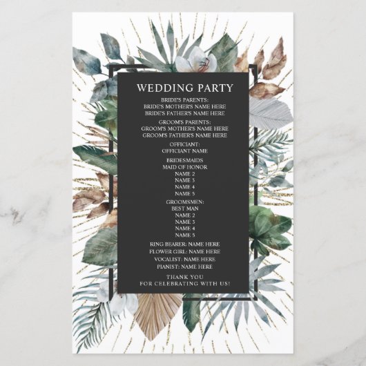 Rustic Tropical Palm Feuille programme de mariage (Dos)