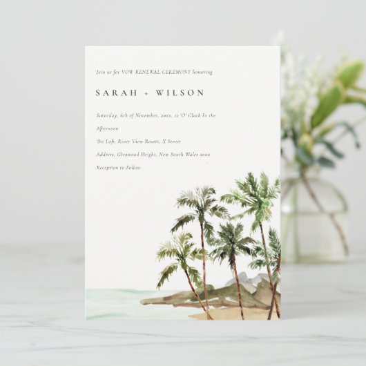 Rustic Tropical Palm Trees Beach Sand Vow Renewal Kaart (Staand voorkant)