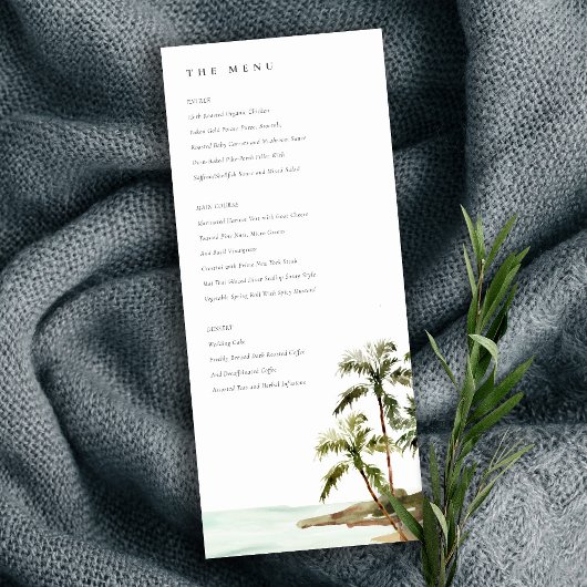 Rustic Tropical Palm Trees Beach Sand Wedding Menu Kaart